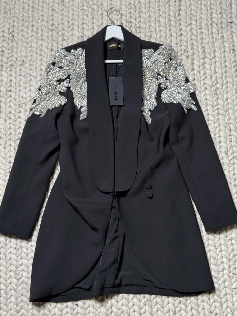 FASHIONOVA-Black Embellished Shoulder Blazer Dress